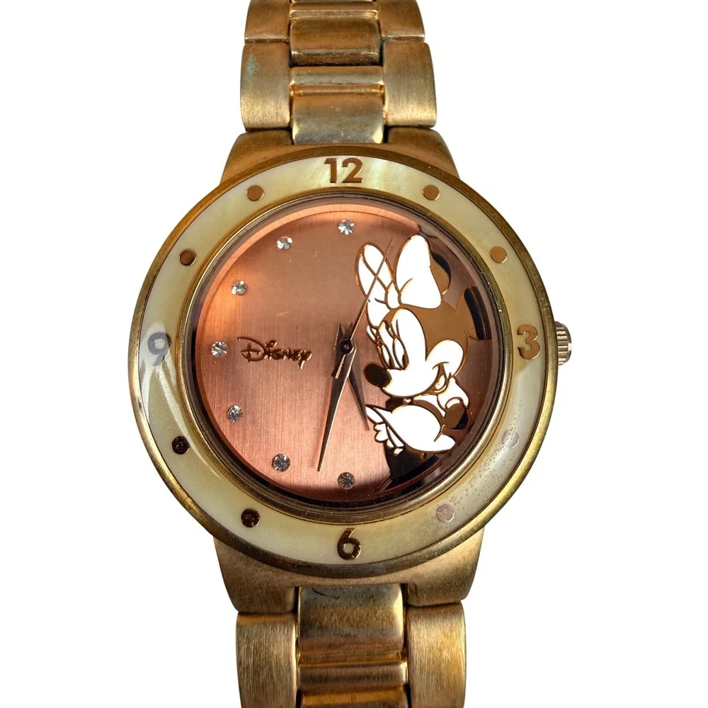 Disney Minnie Mouse Rose Gold Tone Watch Accutime Needs Battery